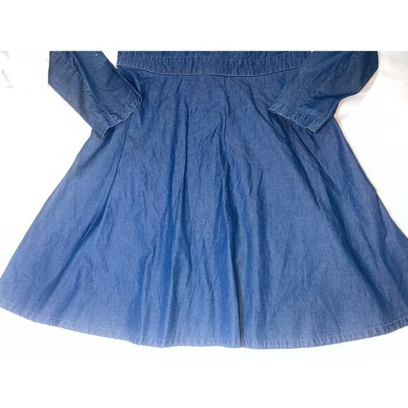 Solid & Striped Dress Size M Blue Chambray Cotton Fit-Flared Long Sleeve Collar - Picture 3 of 12